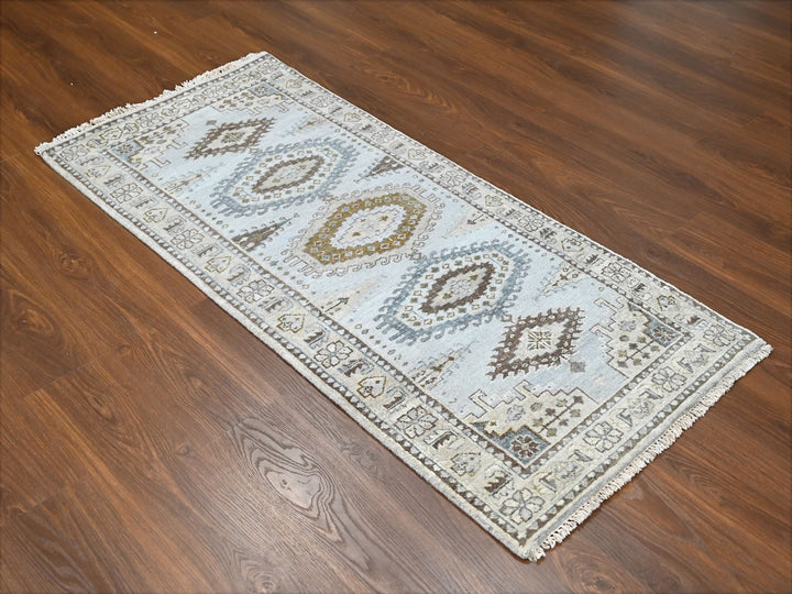 2'9" x 6'0" New Hand Knotted Grey Wool Runner Oriental Rug - MOA10284925