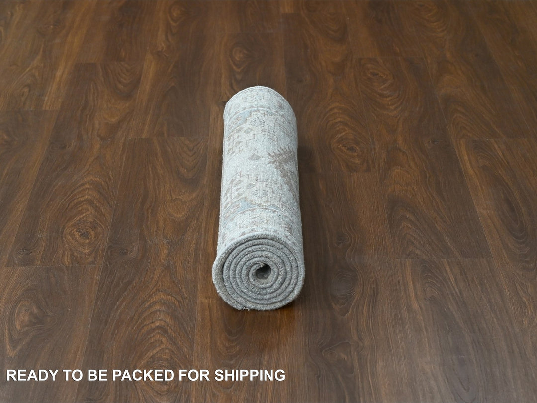 2'9" x 6'0" New Hand Knotted Grey Wool Runner Oriental Rug - MOA10284925