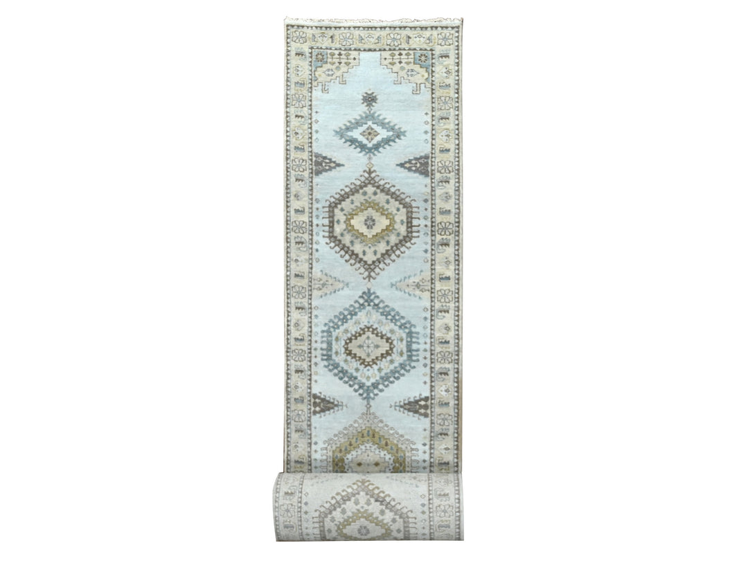 2'7" x 23'9" New Hand Knotted Grey Wool Runner Oriental Rug - MOA10284928