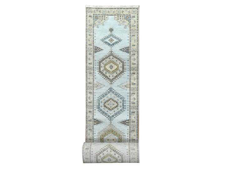 2'7" x 23'9" New Hand Knotted Grey Wool Runner Oriental Rug - MOA10284928