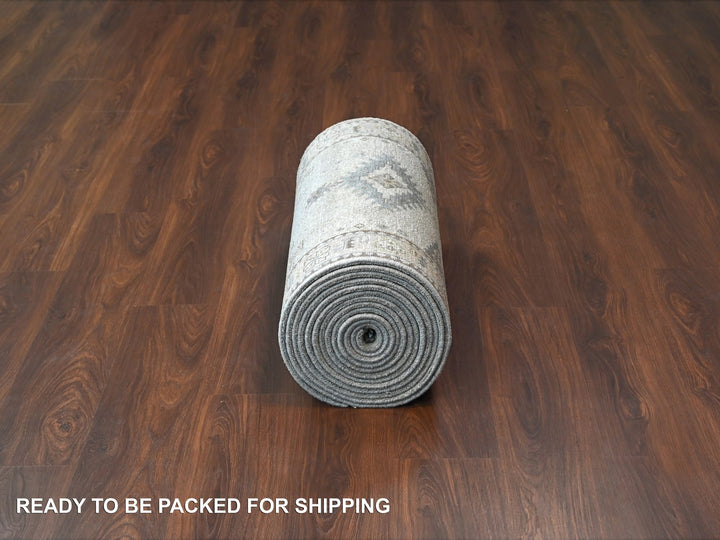2'7" x 23'9" New Hand Knotted Grey Wool Runner Oriental Rug - MOA10284928