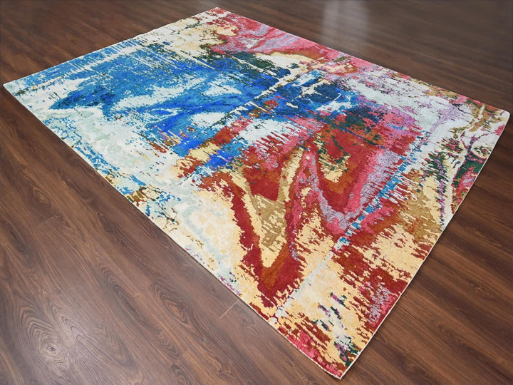 9'4" x 12'3" New Hand Knotted Blue Wool Rectangle Oriental Rug - MOA10284930
