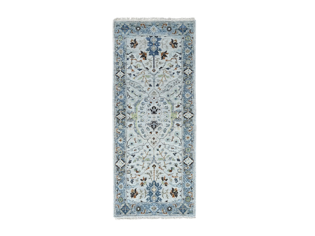2'5" x 5'9" New Hand Knotted Grey Wool Runner Oriental Rug - MOA10284950