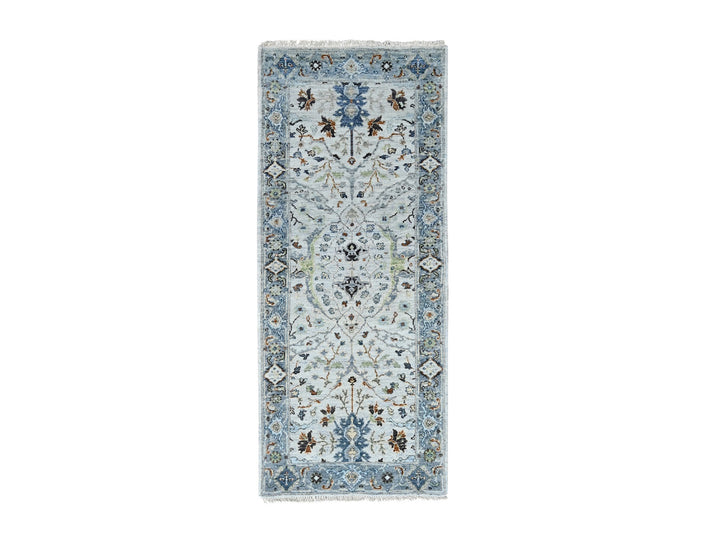 2'5" x 5'9" New Hand Knotted Grey Wool Runner Oriental Rug - MOA10284950