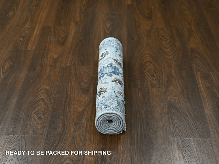 2'5" x 5'9" New Hand Knotted Grey Wool Runner Oriental Rug - MOA10284950
