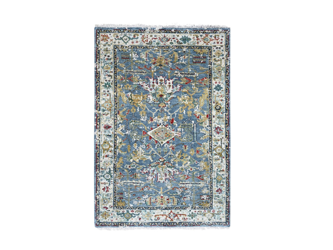 3'1" x 4'11" New Hand Knotted Blue Wool Rectangle Oriental Rug - MOA10284953