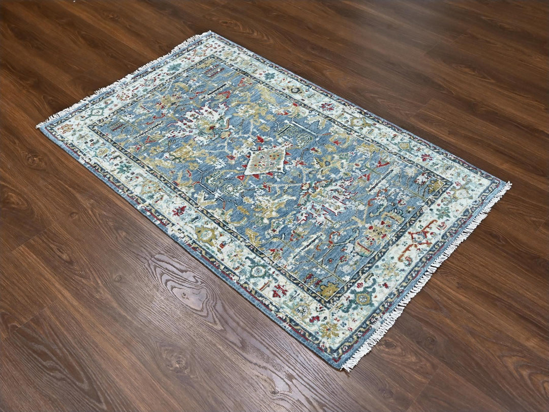 3'1" x 4'11" New Hand Knotted Blue Wool Rectangle Oriental Rug - MOA10284953