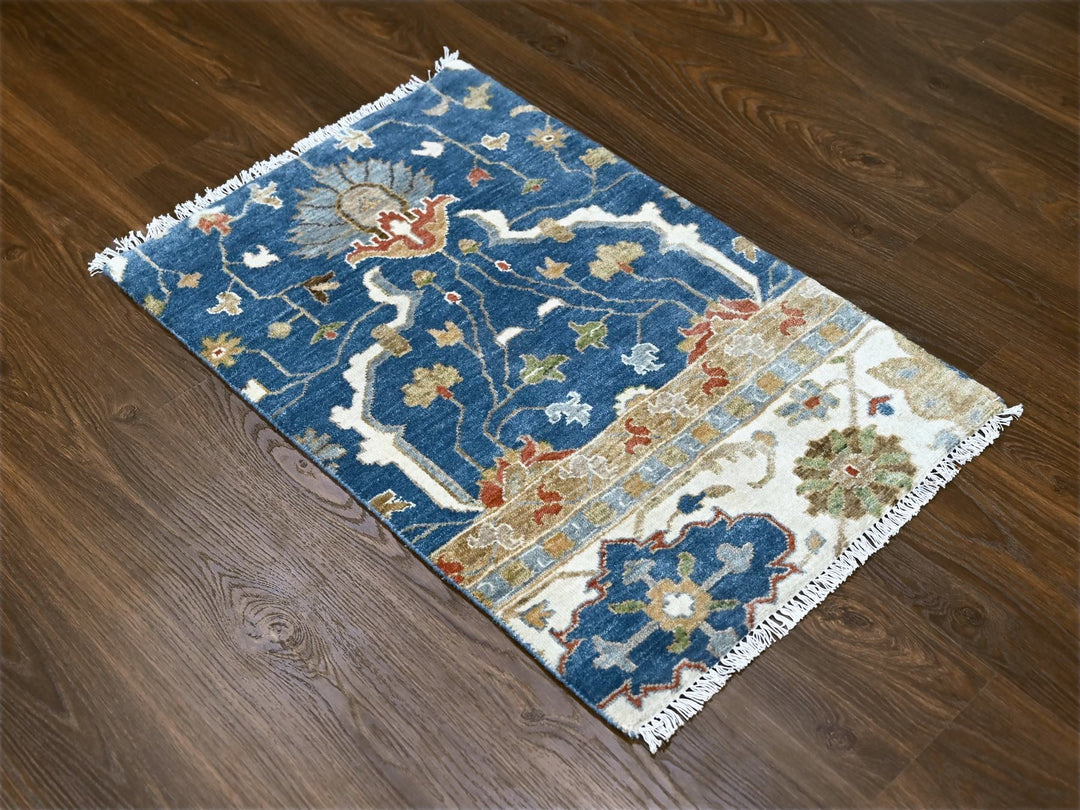 2'0" x 3'0" New Hand Knotted Blue Wool Rectangle Oriental Rug - MOA10284955