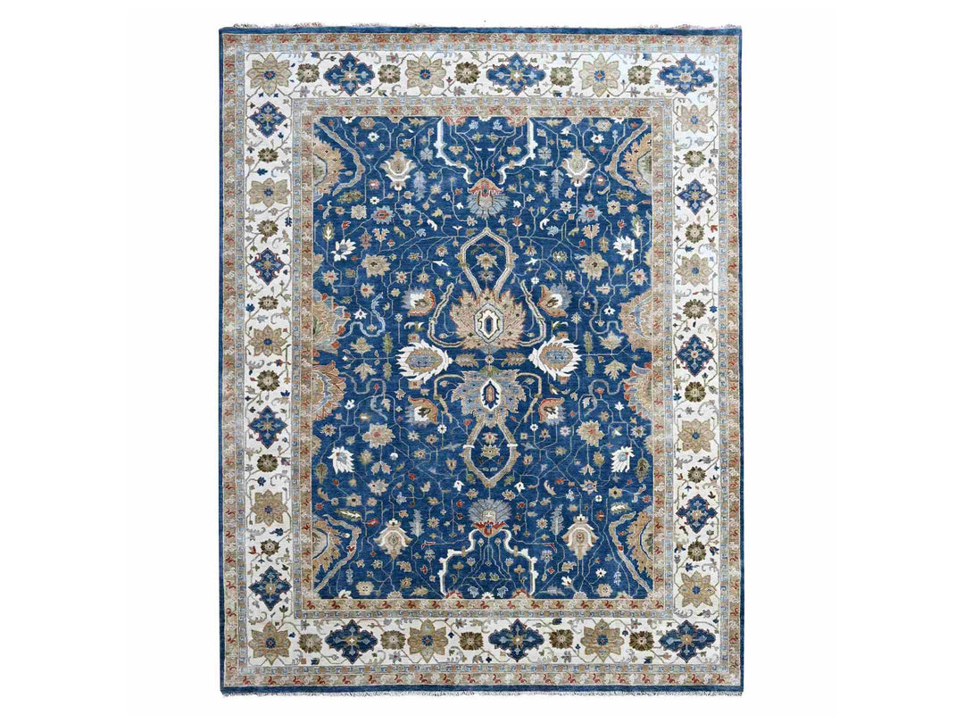 9'0" x 11'10" New Hand Knotted Blue Wool Rectangle Oriental Rug - MOA10284956