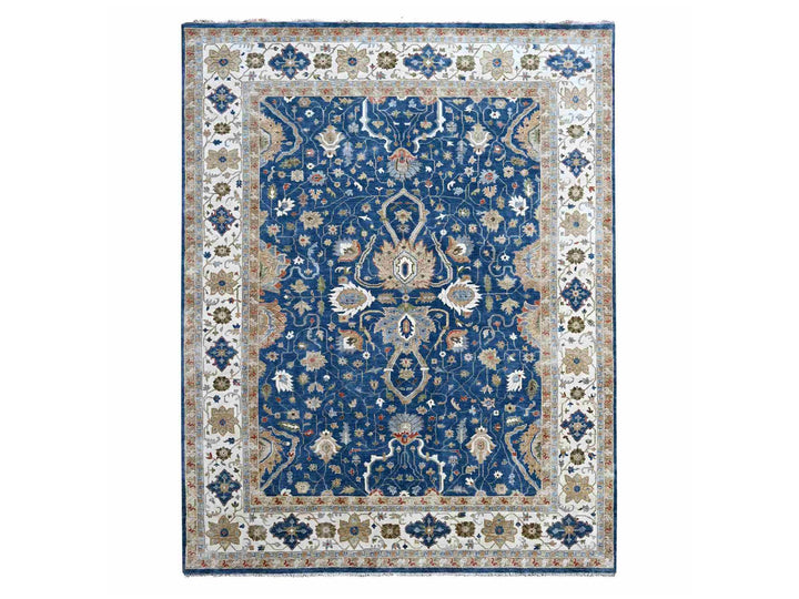 9'0" x 11'10" New Hand Knotted Blue Wool Rectangle Oriental Rug - MOA10284956