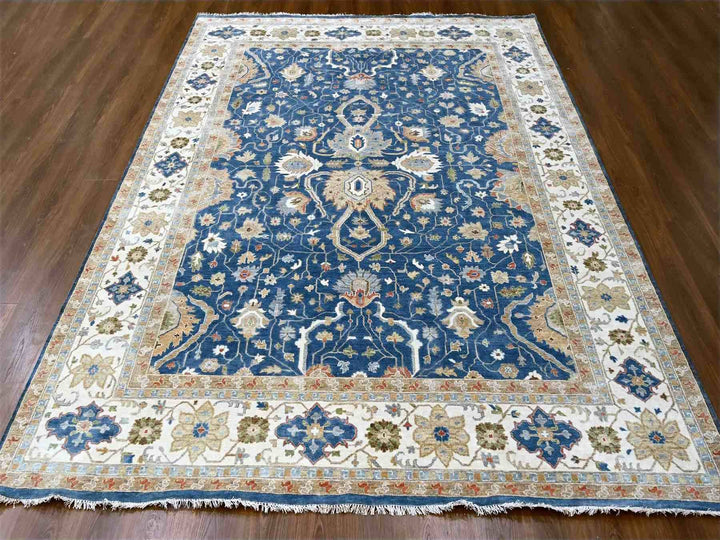 9'0" x 11'10" New Hand Knotted Blue Wool Rectangle Oriental Rug - MOA10284956