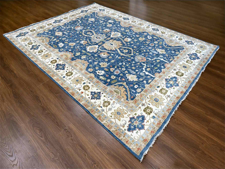 9'0" x 11'10" New Hand Knotted Blue Wool Rectangle Oriental Rug - MOA10284956