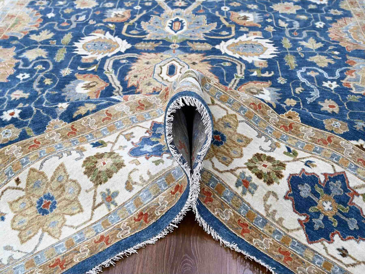 9'0" x 11'10" New Hand Knotted Blue Wool Rectangle Oriental Rug - MOA10284956