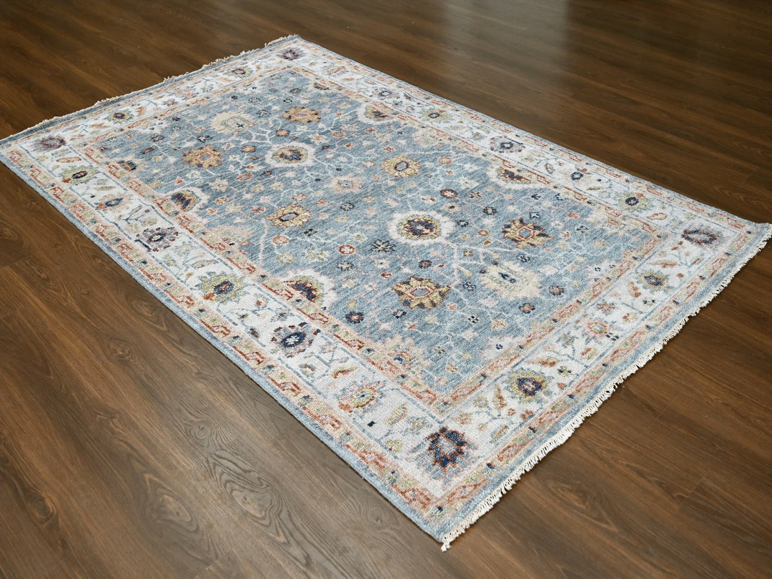 6'0" x 8'11" New Hand Knotted Grey Wool Rectangle Oriental Rug - MOA10284965