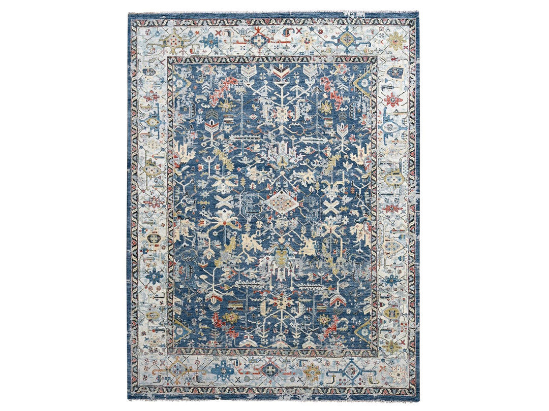 7'11" x 9'9" New Hand Knotted Blue Wool Rectangle Oriental Rug - MOA10284971