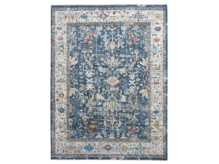 7'11" x 9'9" New Hand Knotted Blue Wool Rectangle Oriental Rug - MOA10284971