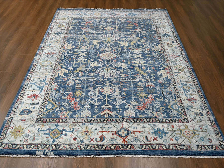 7'11" x 9'9" New Hand Knotted Blue Wool Rectangle Oriental Rug - MOA10284971