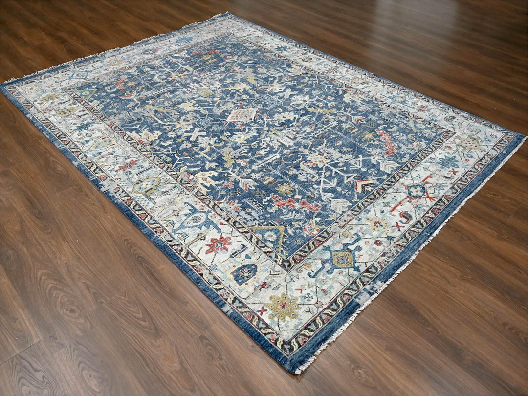7'11" x 9'9" New Hand Knotted Blue Wool Rectangle Oriental Rug - MOA10284971