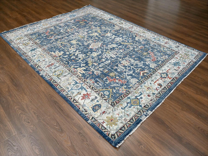 7'11" x 9'9" New Hand Knotted Blue Wool Rectangle Oriental Rug - MOA10284971