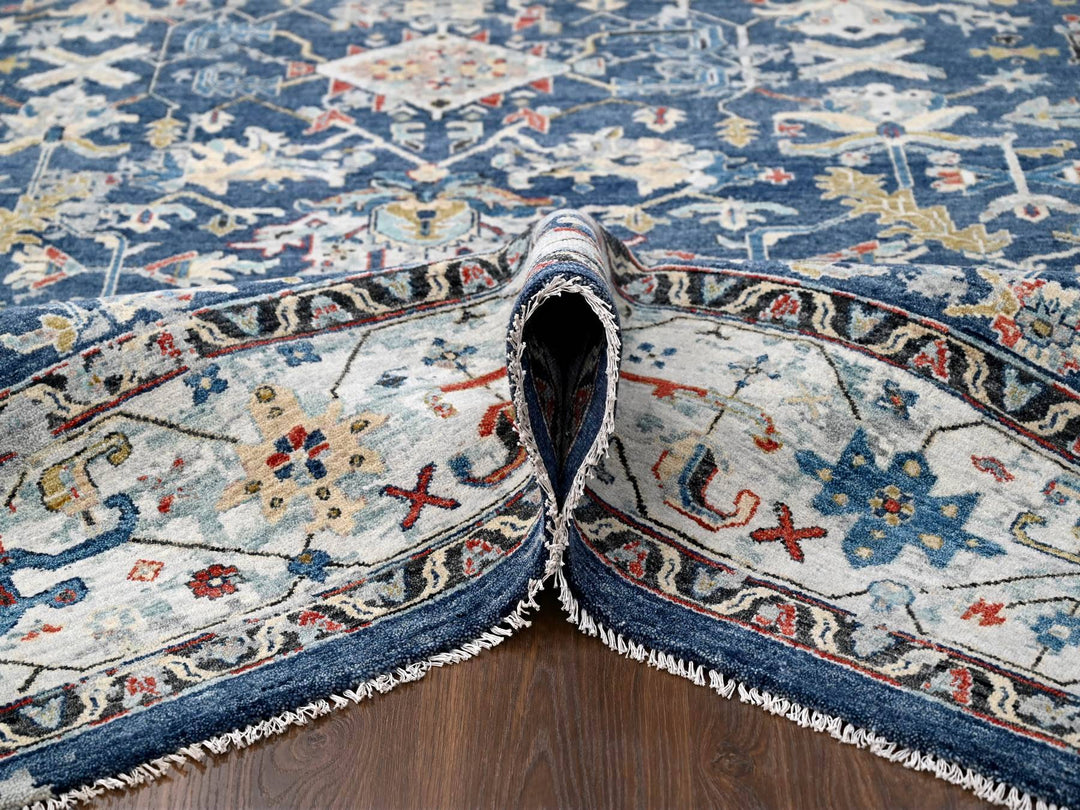 7'11" x 9'9" New Hand Knotted Blue Wool Rectangle Oriental Rug - MOA10284971