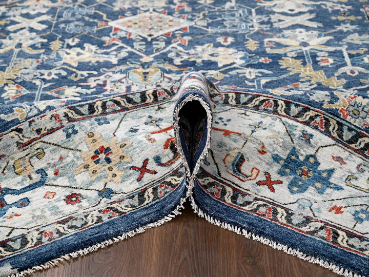 7'11" x 9'9" New Hand Knotted Blue Wool Rectangle Oriental Rug - MOA10284971