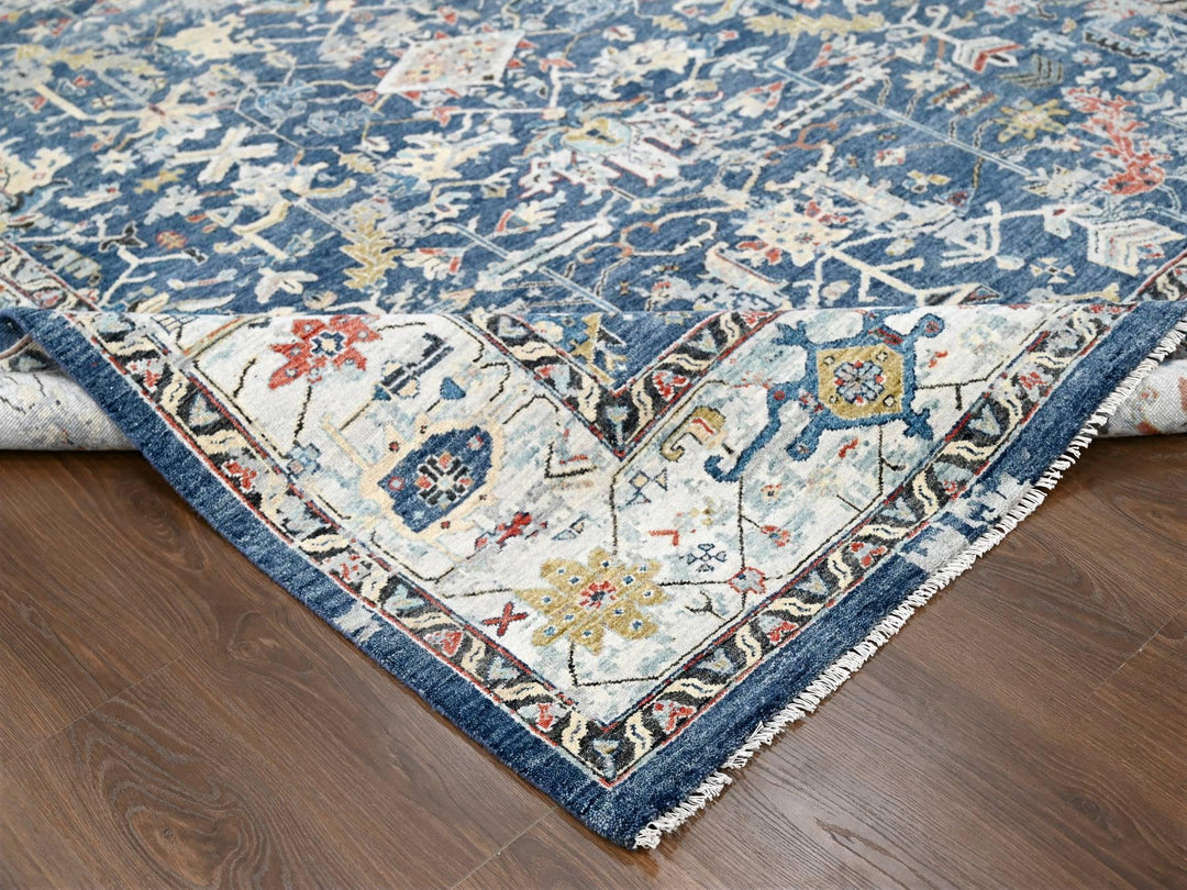 7'11" x 9'9" New Hand Knotted Blue Wool Rectangle Oriental Rug - MOA10284971