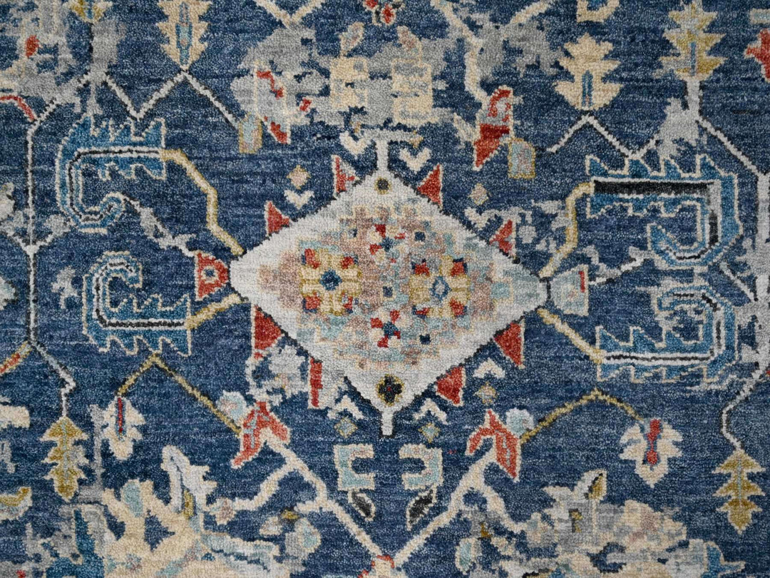 7'11" x 9'9" New Hand Knotted Blue Wool Rectangle Oriental Rug - MOA10284971
