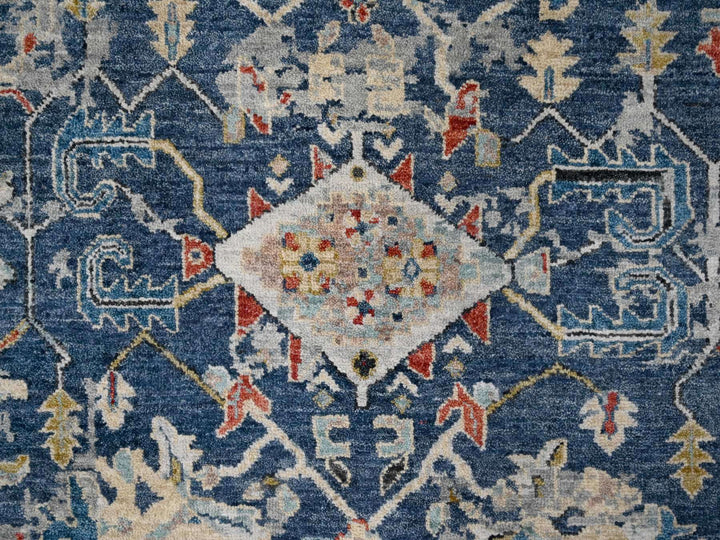 7'11" x 9'9" New Hand Knotted Blue Wool Rectangle Oriental Rug - MOA10284971