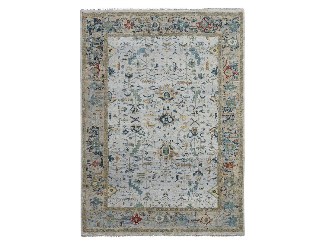 8'11" x 11'11" New Hand Knotted Grey Wool Rectangle Oriental Rug - MOA10284976