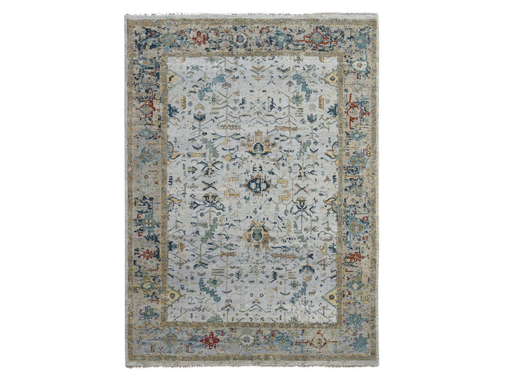 8'11" x 11'11" New Hand Knotted Grey Wool Rectangle Oriental Rug - MOA10284976