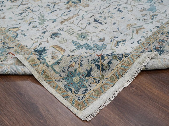 8'11" x 11'11" New Hand Knotted Grey Wool Rectangle Oriental Rug - MOA10284976