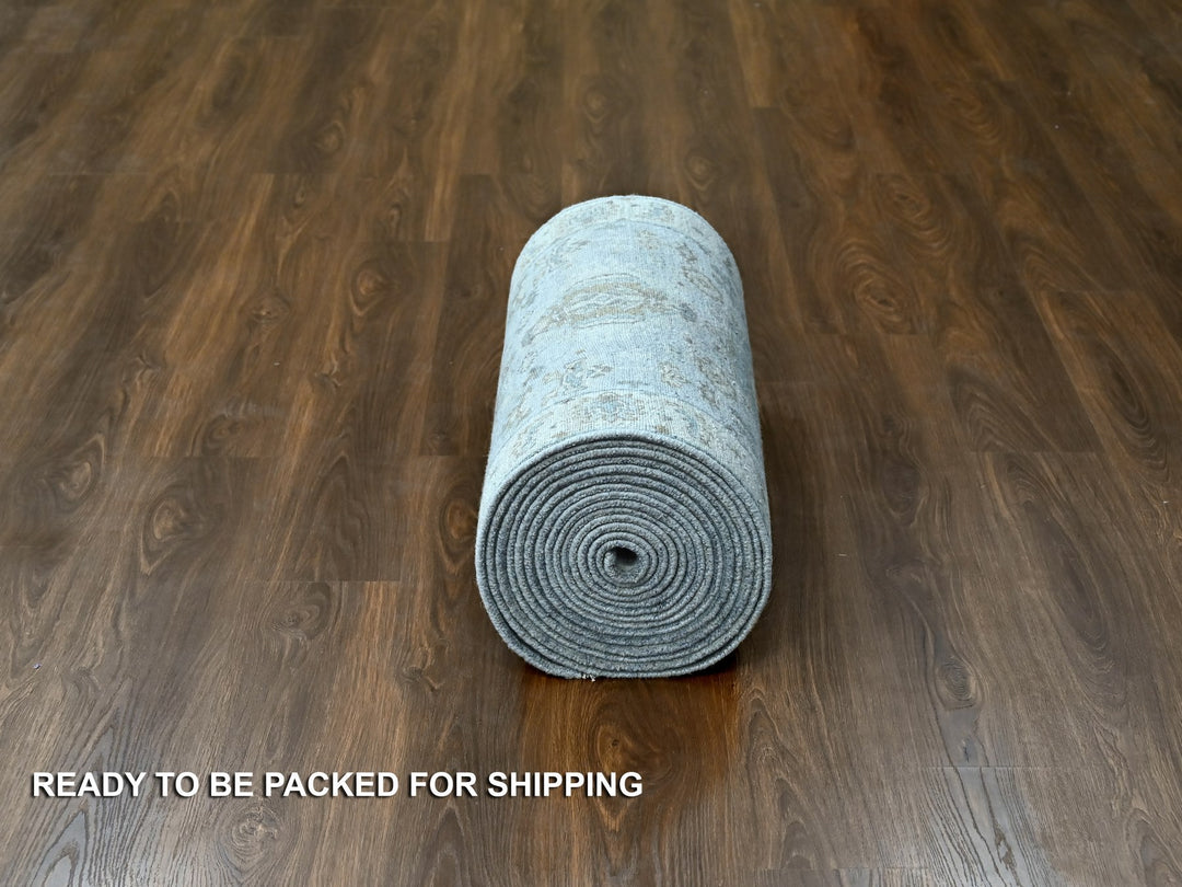 2'7" x 27'9" New Hand Knotted Grey Wool Runner Oriental Rug - MOA10284981