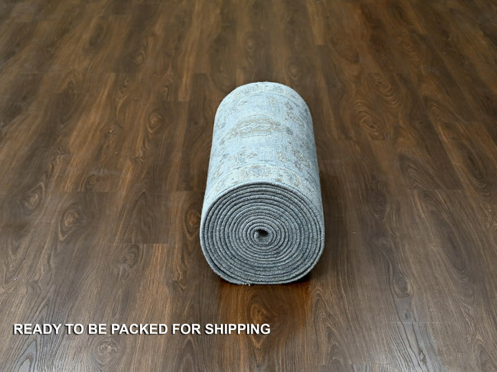 2'7" x 27'9" New Hand Knotted Grey Wool Runner Oriental Rug - MOA10284981