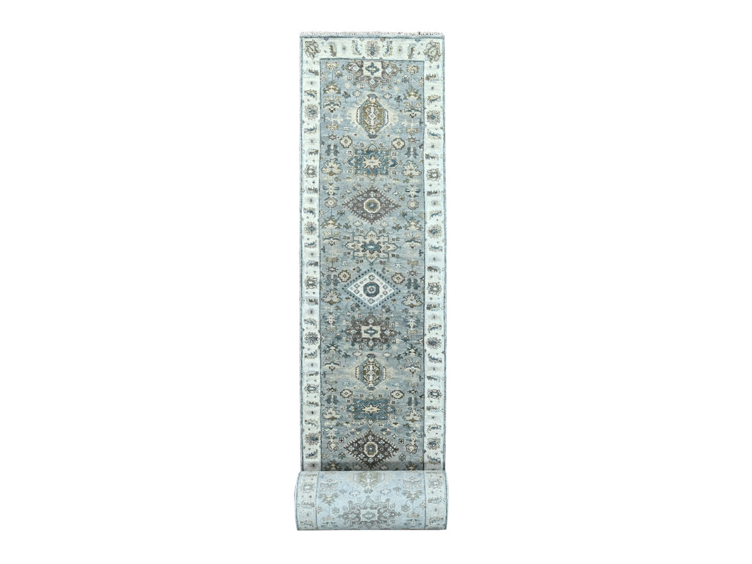 2'8" x 27'9" New Hand Knotted Grey Wool Runner Oriental Rug - MOA10284982