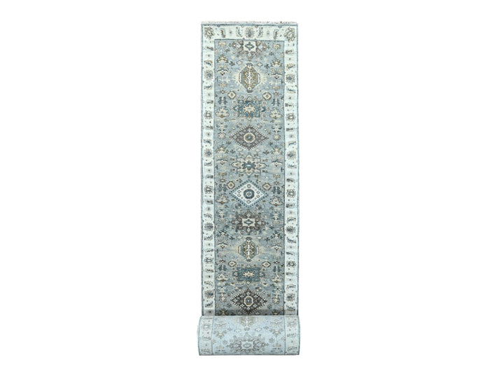 2'8" x 27'9" New Hand Knotted Grey Wool Runner Oriental Rug - MOA10284982