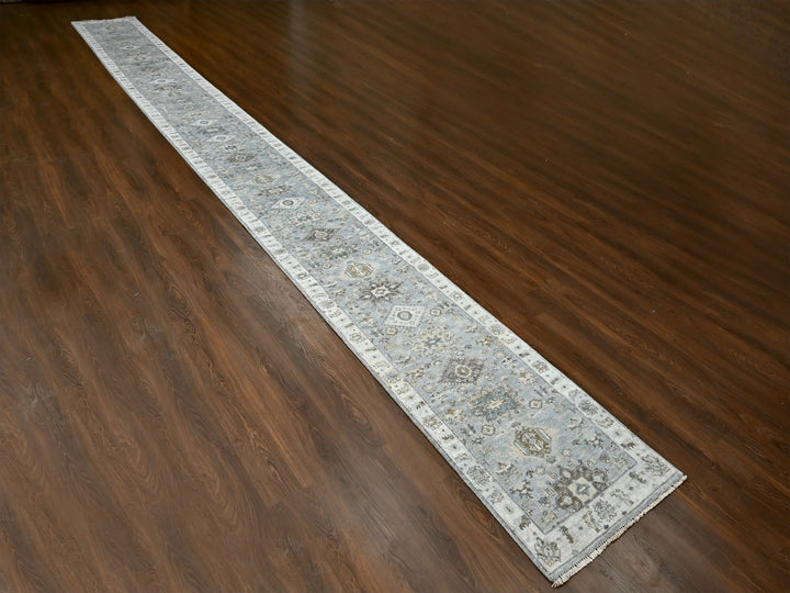 2'8" x 27'9" New Hand Knotted Grey Wool Runner Oriental Rug - MOA10284982