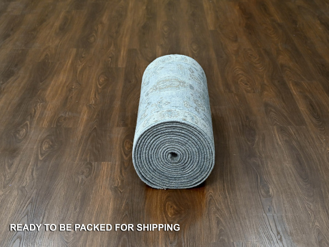 2'8" x 27'9" New Hand Knotted Grey Wool Runner Oriental Rug - MOA10284982