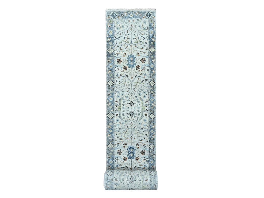2'6" x 30'4" New Hand Knotted Grey Wool Runner Oriental Rug - MOA10284983
