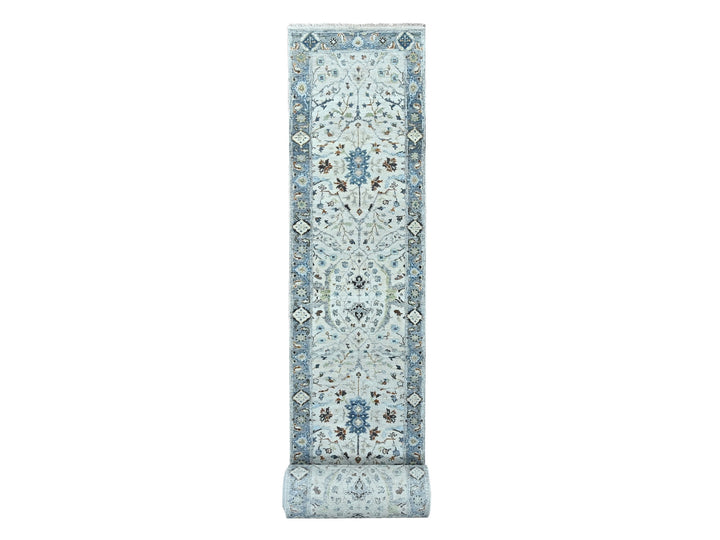 2'6" x 30'4" New Hand Knotted Grey Wool Runner Oriental Rug - MOA10284983