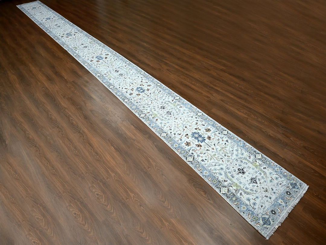 2'6" x 30'4" New Hand Knotted Grey Wool Runner Oriental Rug - MOA10284983