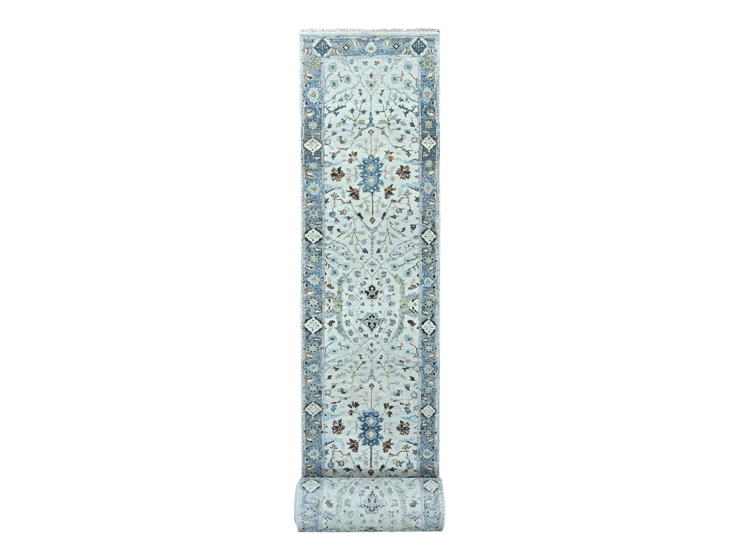 2'5" x 30'4" New Hand Knotted Grey Wool Runner Oriental Rug - MOA10284984