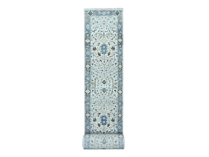 2'5" x 30'4" New Hand Knotted Grey Wool Runner Oriental Rug - MOA10284984