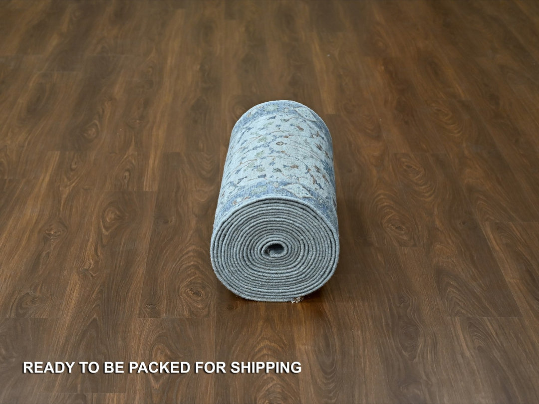 2'5" x 30'4" New Hand Knotted Grey Wool Runner Oriental Rug - MOA10284984