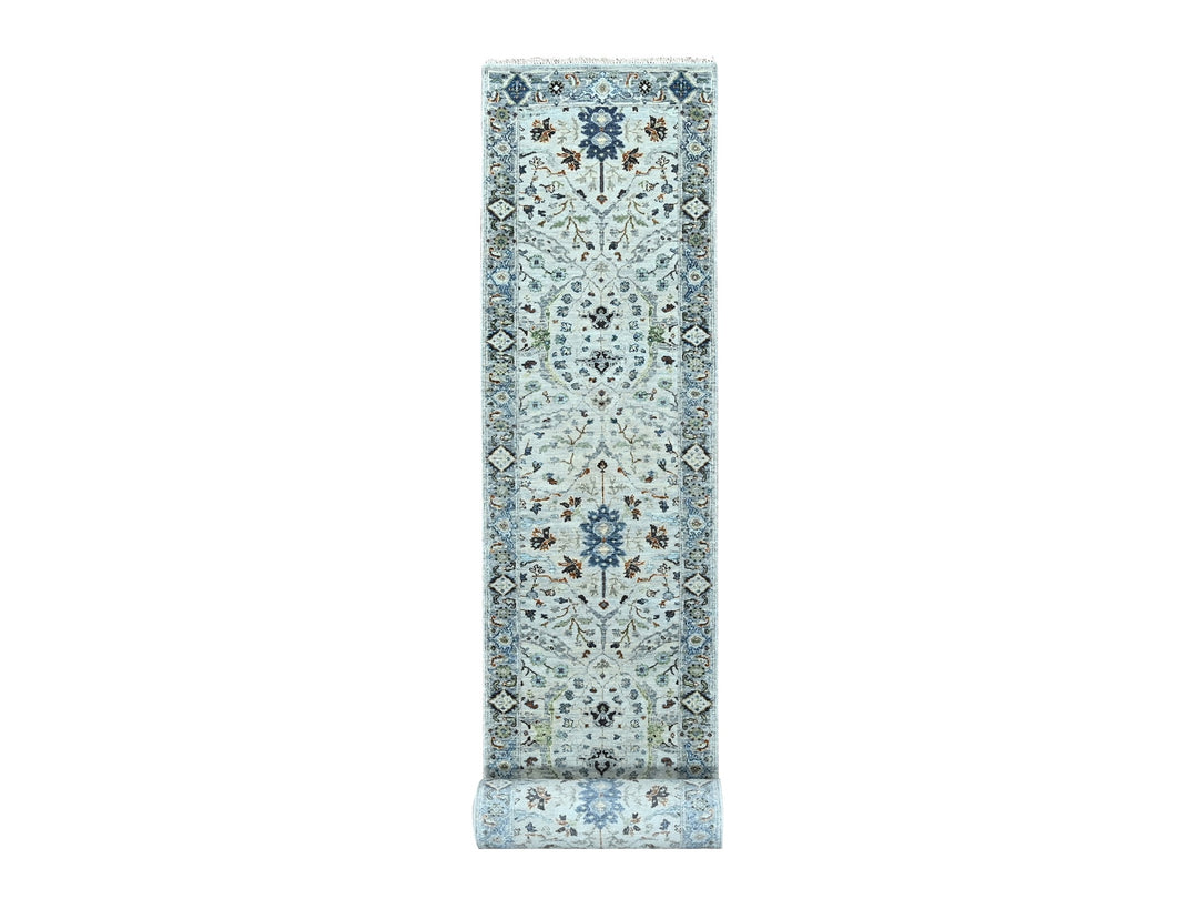 2'6" x 23'10" New Hand Knotted Grey Wool Runner Oriental Rug - MOA10284985