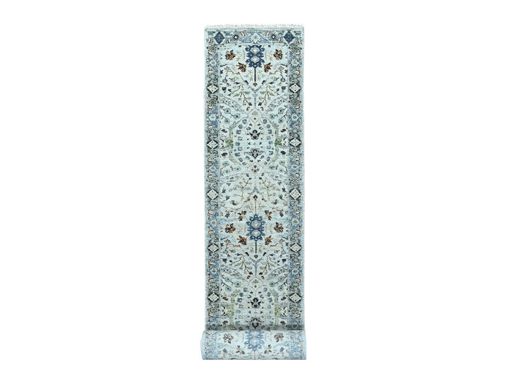 2'6" x 23'10" New Hand Knotted Grey Wool Runner Oriental Rug - MOA10284985