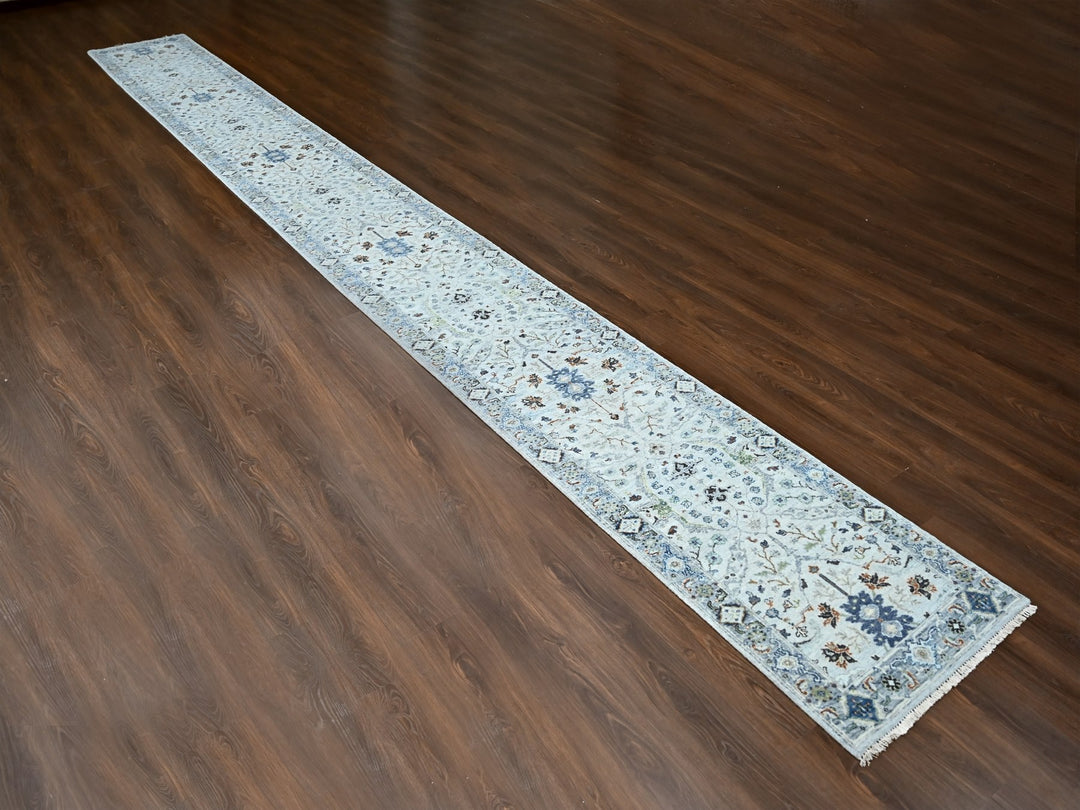 2'6" x 23'10" New Hand Knotted Grey Wool Runner Oriental Rug - MOA10284985