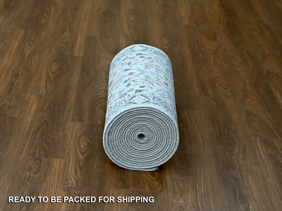 2'6" x 23'10" New Hand Knotted Grey Wool Runner Oriental Rug - MOA10284985