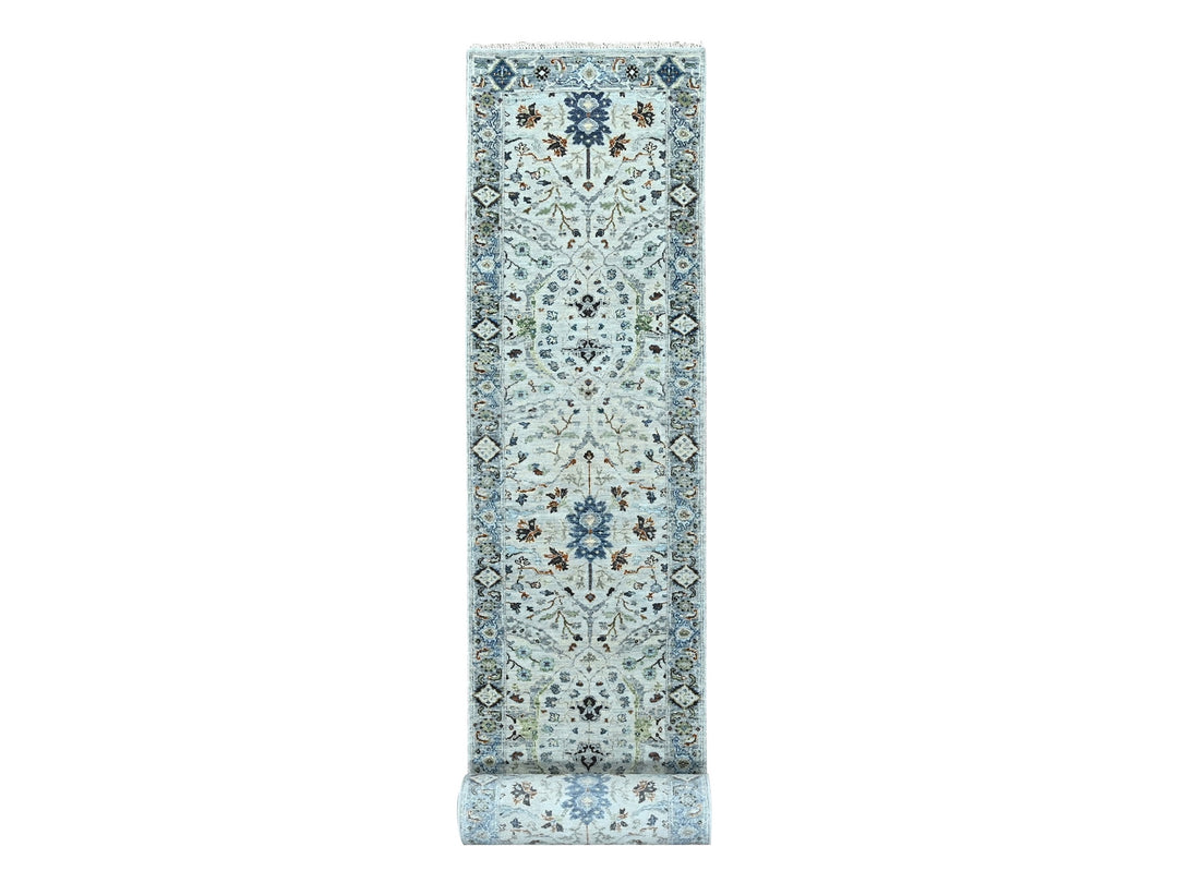 2'8" x 23'10" New Hand Knotted Grey Wool Runner Oriental Rug - MOA10284986