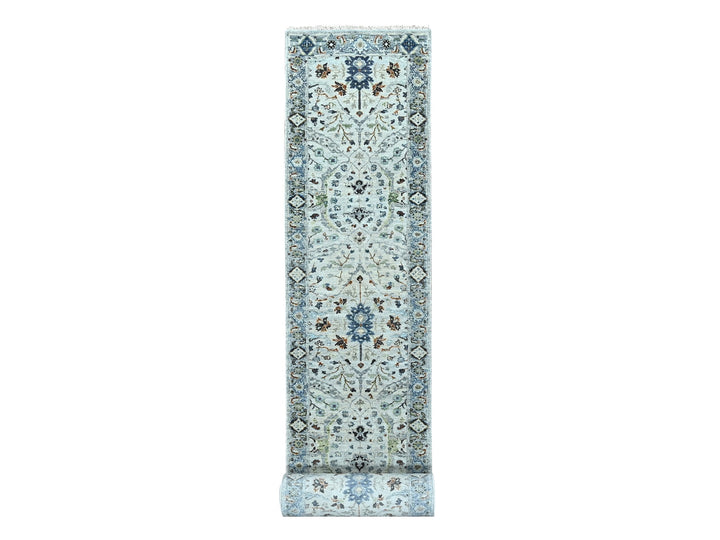 2'8" x 23'10" New Hand Knotted Grey Wool Runner Oriental Rug - MOA10284986