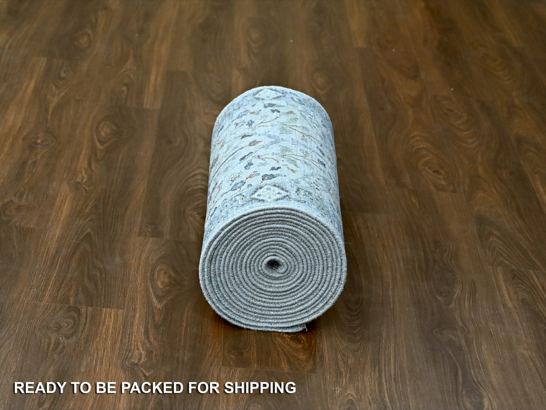 2'8" x 23'10" New Hand Knotted Grey Wool Runner Oriental Rug - MOA10284986